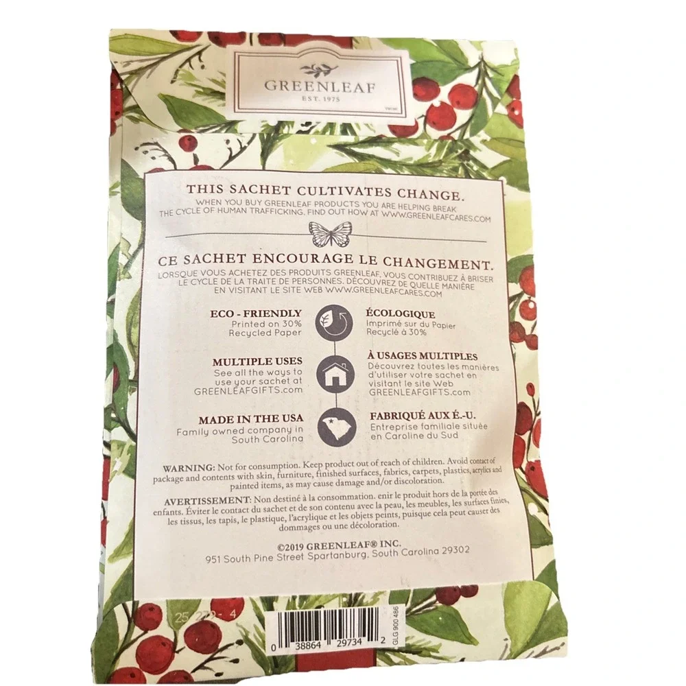 New Greenleaf Shimmering Snowberry Scented Sachets 7.0 Cu. In. 115ml